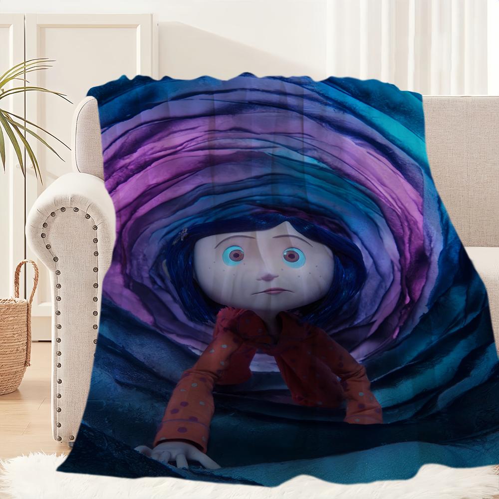 Kreskówkowy Koc Filmowy Coraline Pluszowy Dywanik do Drzemki na Sofę do Salonu Ciepły Biuro Sypialnia Urodziny Dom Podróż Dzieci Prezenty