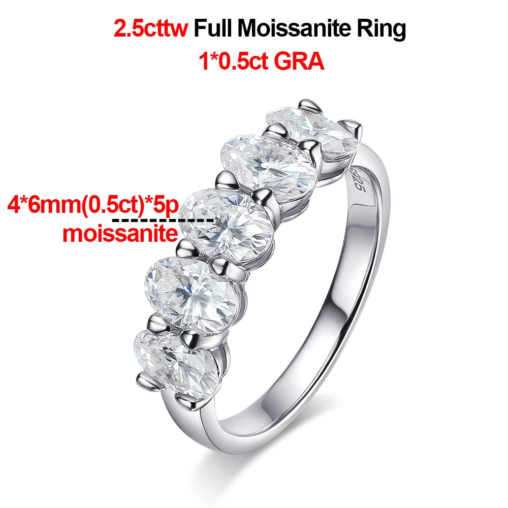2.5CTTW 5 Stone Moissanite Ring For Women GRA 4*6mm Oval Cut Lab Diamond  CopperHalf Eternity Stackable Wedding Band Jewelry