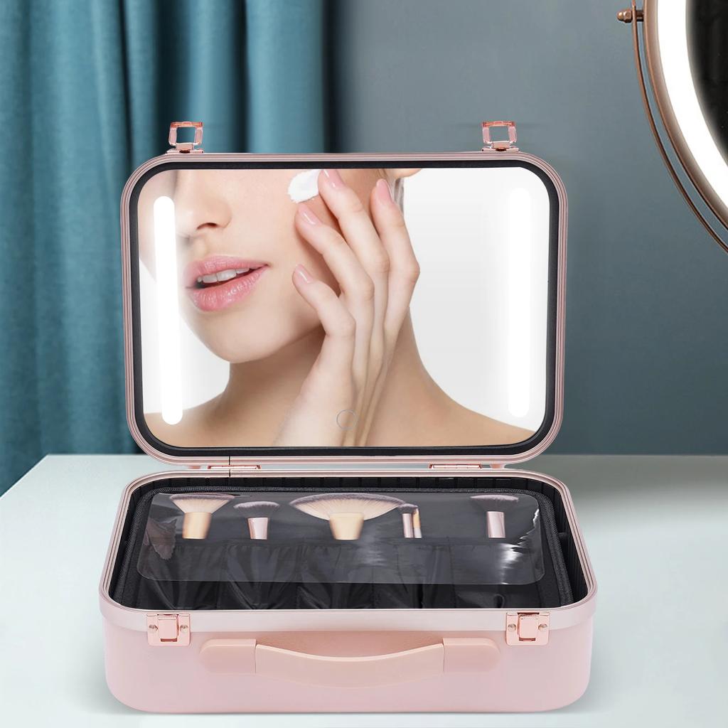 Portable LED Makeup Case with Mirror – Ideal for Home, Salon, and On-the-Go Cosmetic Storage