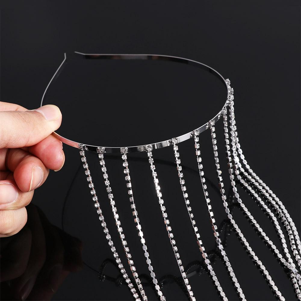 Fashion Bridal Women Shine Bling Bling Rhinestones Long Tassel Tassel Headbands Crystal Hair Hoop
