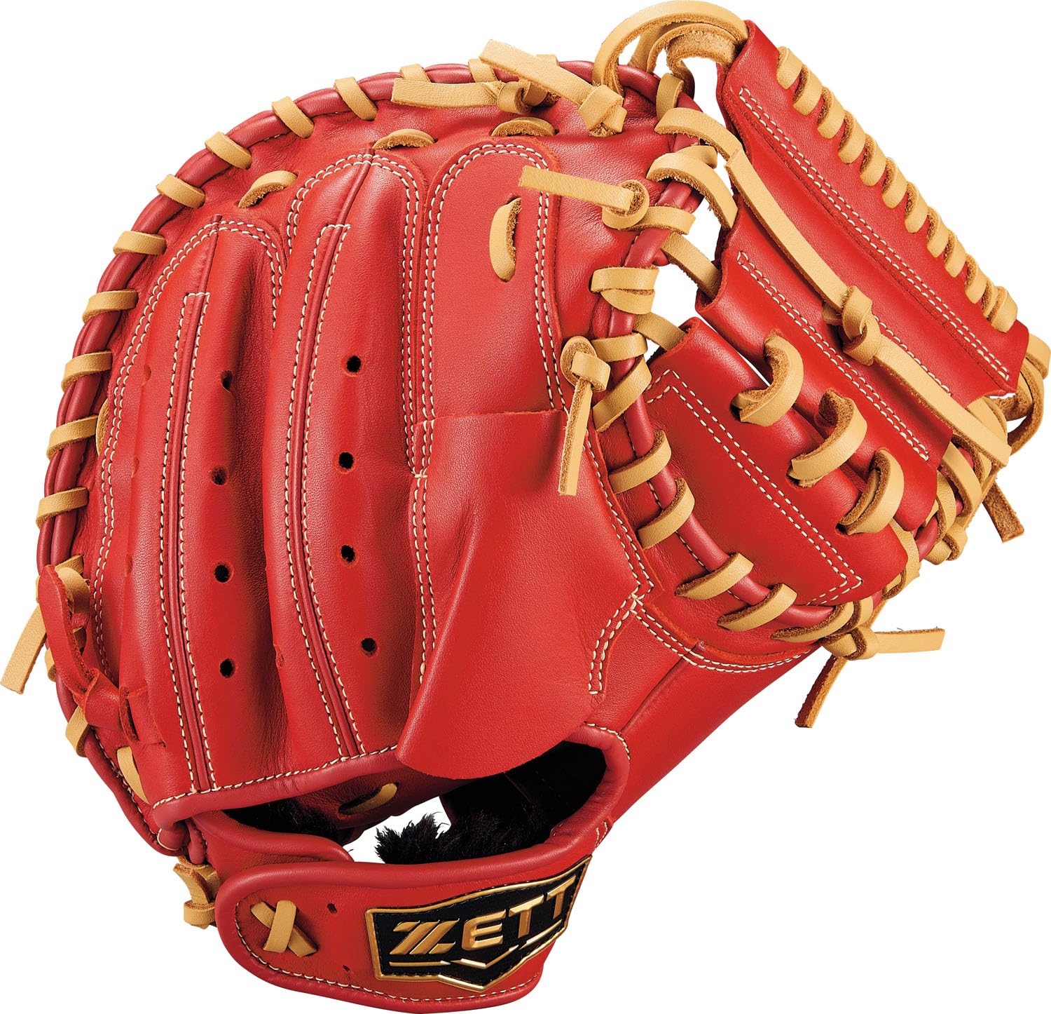 

ZETT Youth Baseball Softball Ground Red x Pastel Brown BJCB76522F Catcher s Mitt, Hero, Left-Handed Throw, (6432),