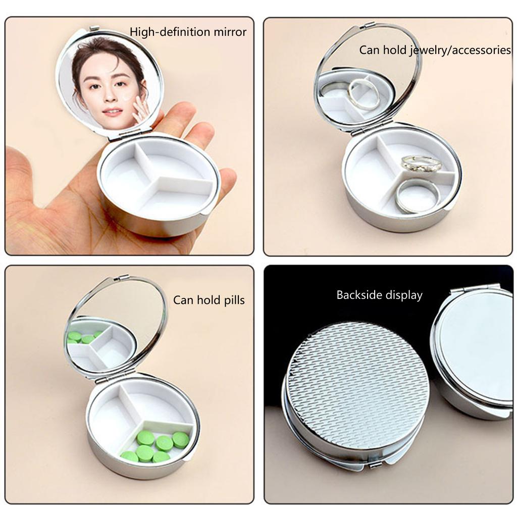 Portable Metal Jewelry Organiser With Mirror And Secure Closure For Travel Medicine Storage Container with Compartment