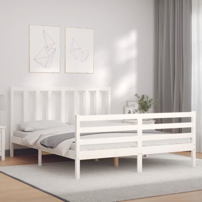 VidaXL Bed Frame with Headboard White 160x200 Cm Solid Wood 3193867