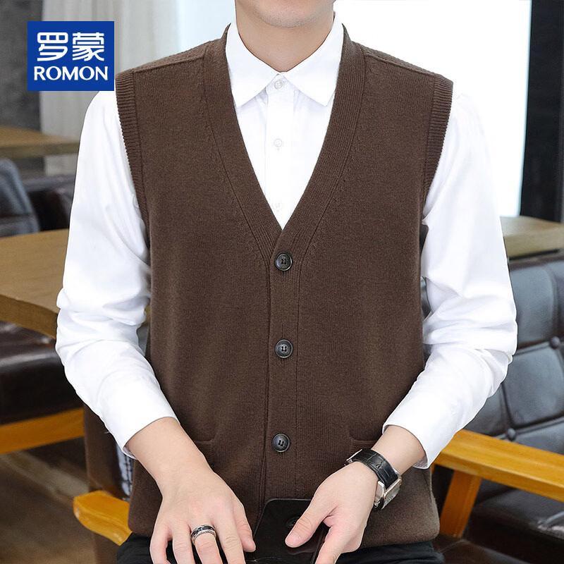 ROMON Men's 100% Merino Wool V-Neck Cardigan Vest