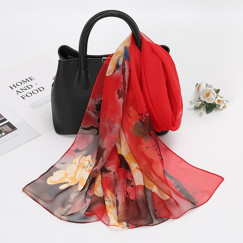 - Fashion Georgette Sunscreen Silk Scarf Beach Scarf Long Women'S Decorative Thin Silk Scarf Scarf
