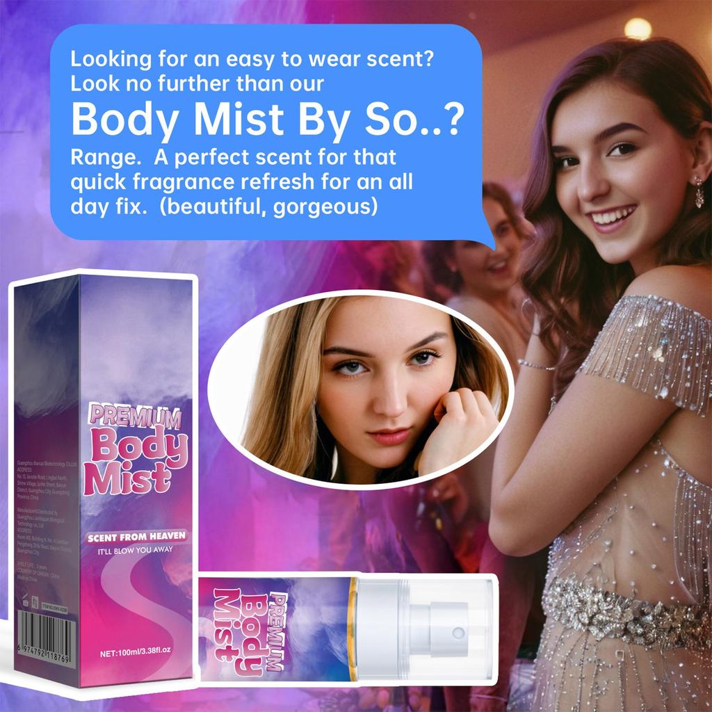 Tělový sprej, rozjasňující, hydratační, toaletní voda ve spreji dodává přitažlivost, 100 ml