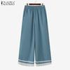ZANZEA Women Casual Elastic Waist Loose Splice Cropped Pants