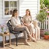 Garden Bench, 2-Seater, Cast Aluminum, Outdoor Bench with Tulip Backrest, Floral Motif