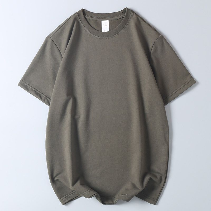 Export Export Orders! 220G Combed Cotton Sweater Short Sleeve T-shirt Summer Men's Pure Color Crew Neck Casual Half Sleeve