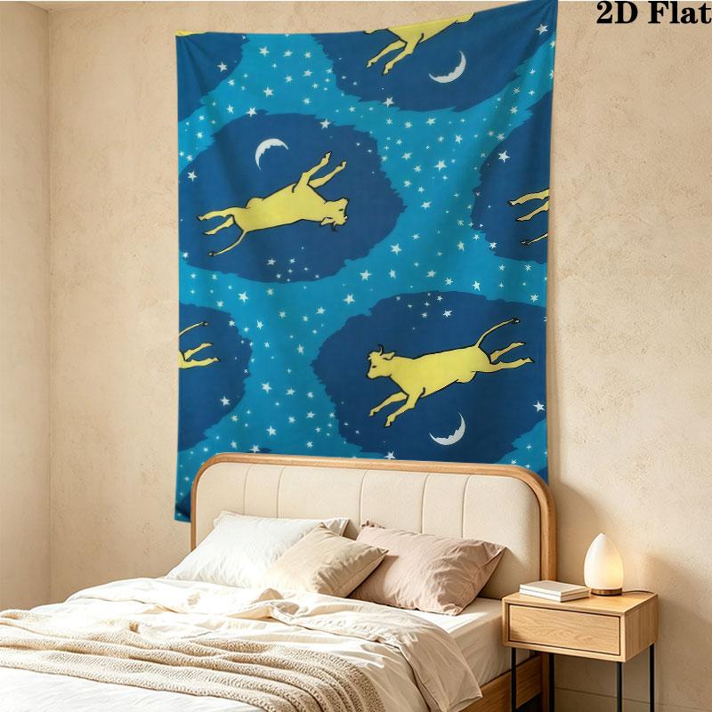 Goodnight Moon Wall Tapestry Aesthetic Wall Hanging Printed Fabric Blanket Decorative Tapestries For Bedroom Living Room Home Decor