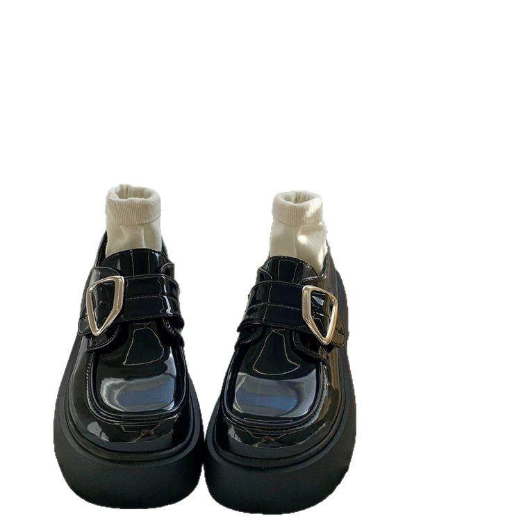 One Pedal Retro Platform Jk Small Leather Shoes Women's Japanese College Style Uniform Versatile Single Shoes Velcro Loafers Shoes