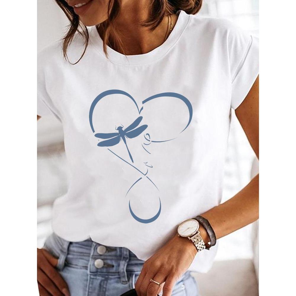 

Модная женская футболка с графическим принтом, с коротким рукавом, с принтом одуванчика и стрекозы, летняя повседневная одежда для женщин, женская одежда, футболки 4XL