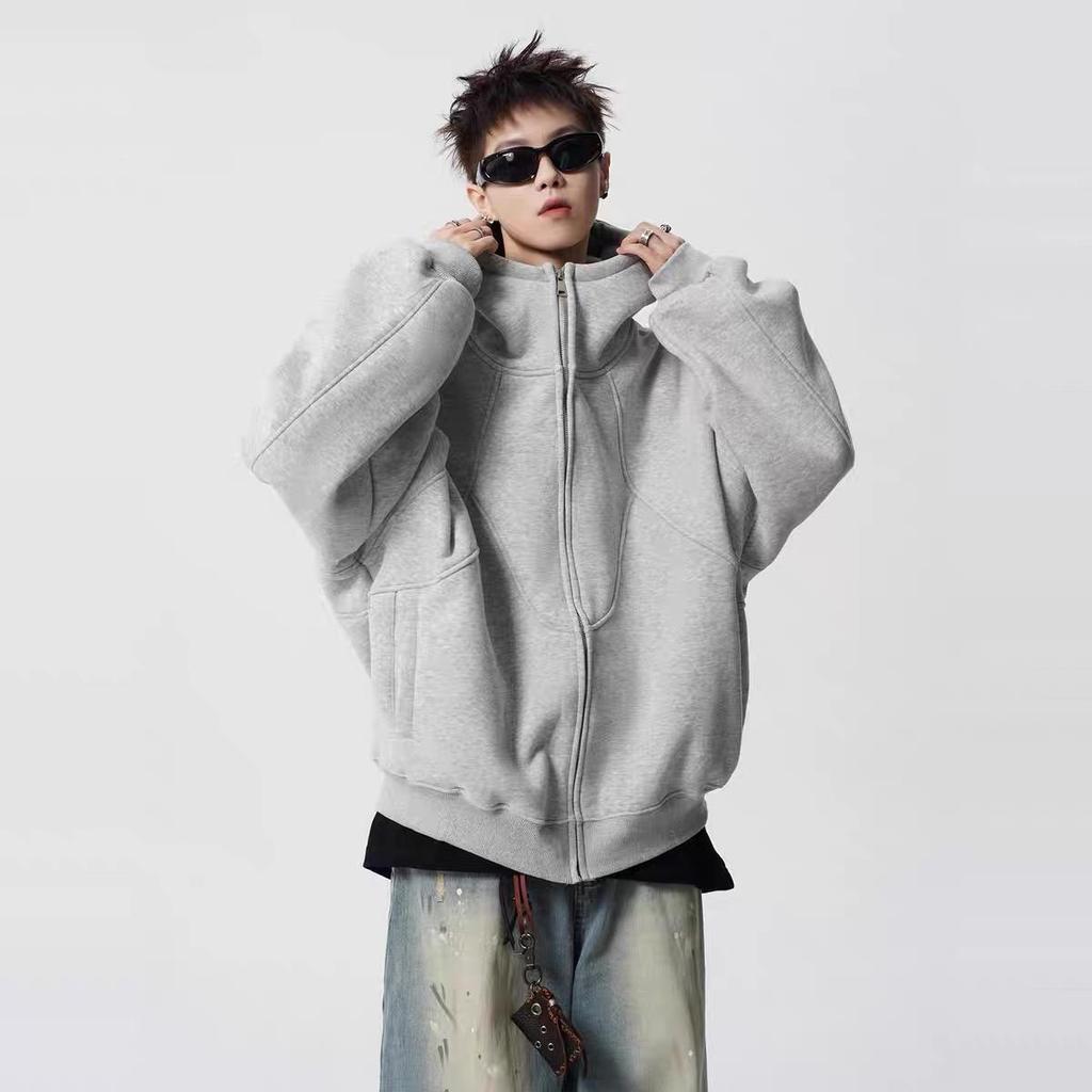 Unisex Heavyweight Patchwork Hooded Sweatshirt - Trendy Spring/Autumn Velvet Jacket