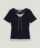Teuwi Bet Ribbon Color Block Layered Short Sleeve Knit