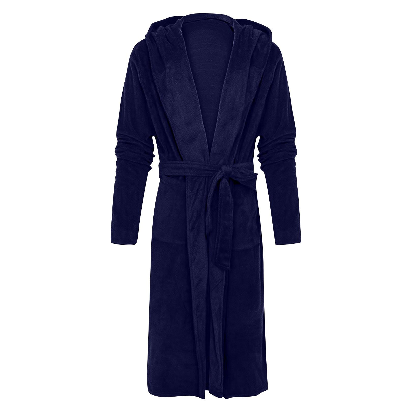 

Чоловічий зимовий плюшевий подовжений шаль Халат Домашній одяг Халат з довгими рукавами M синій