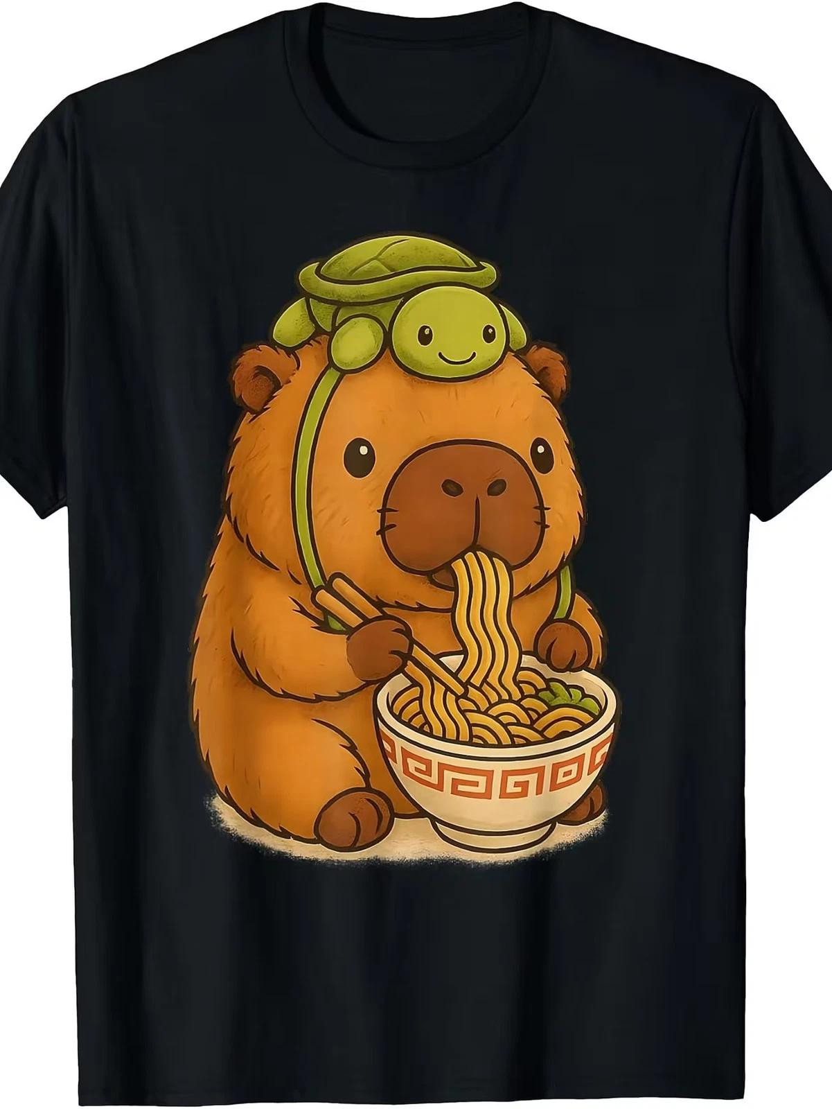Capybara Anime Ramen Turtle Funny Graphic Kawaii Capibara T-Shirt Vintage Style, XL