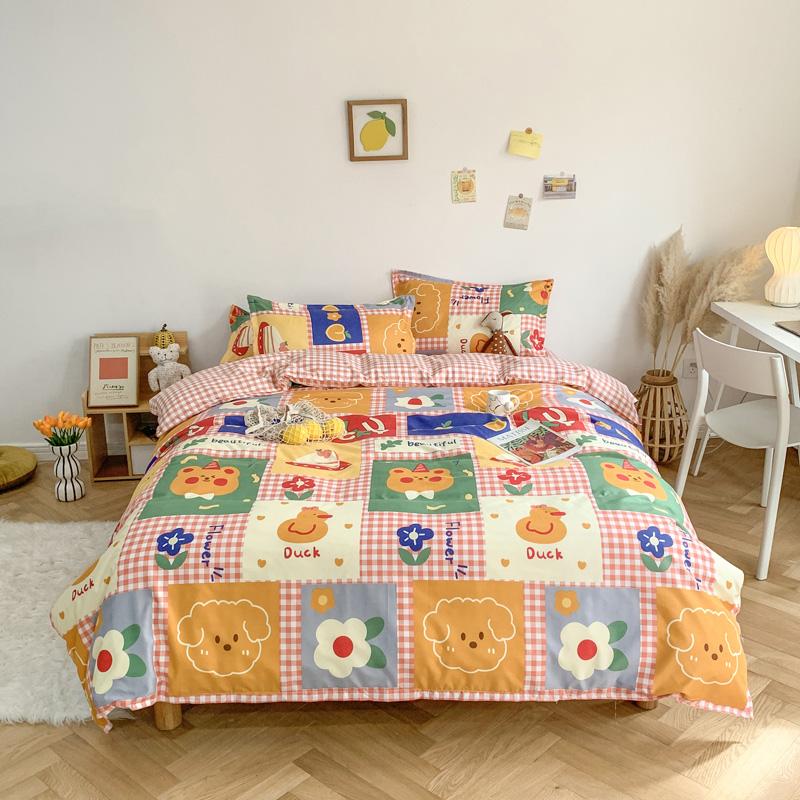 Kawaii Bumping Rabbit Cartoon Bedding Set Duvet Cover Sheet Pillow Cases Bed Linen Set