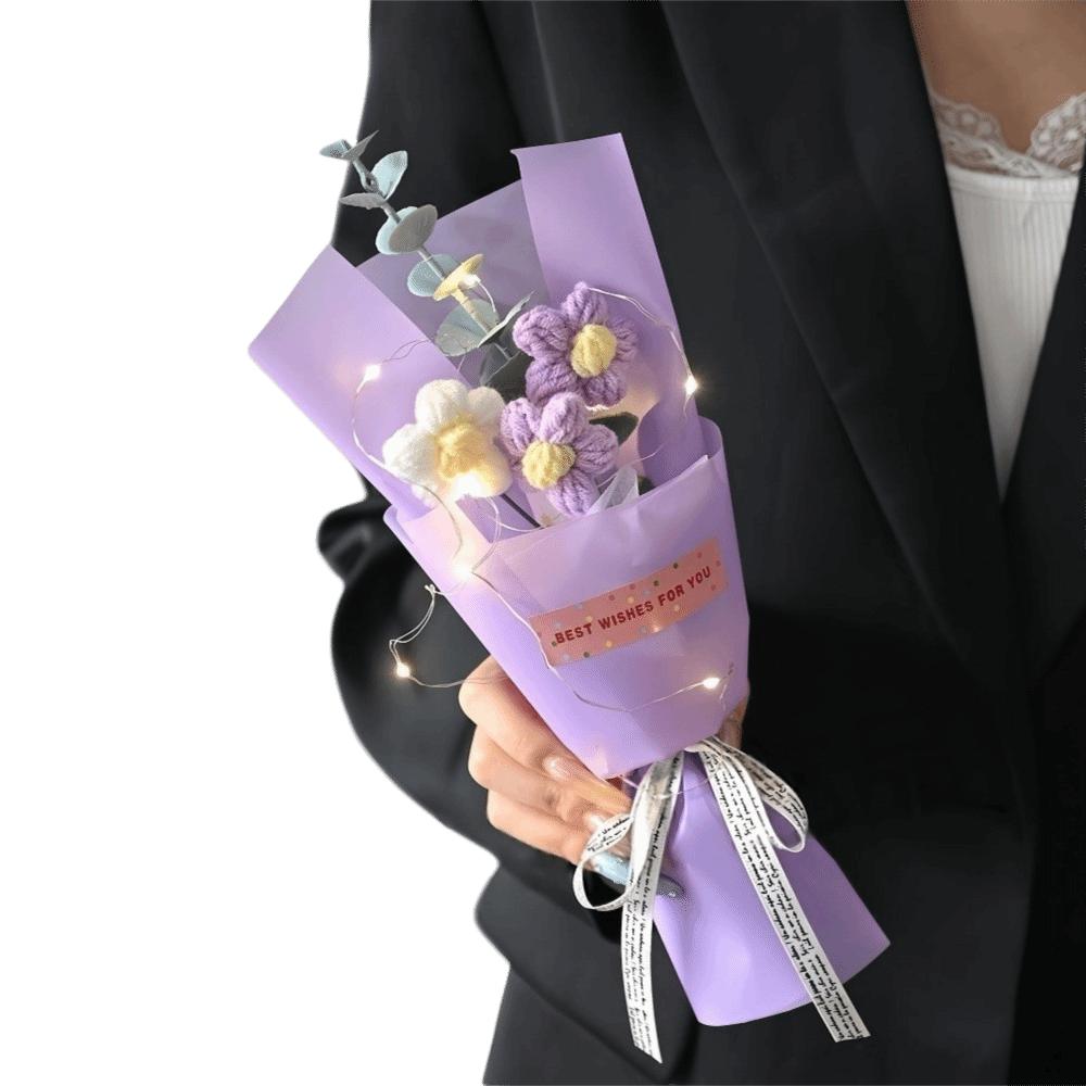 LED Lights Crochet Flowers Bouquet Glowing Eternal Simulated Flowers  Wedding Decor