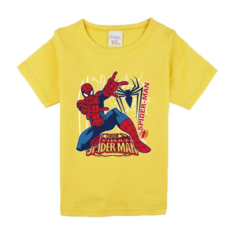 Summer New Childrens Tshirt Personalized Spider Man Printed Letter Half Sleeve Base Cotton Round Neck Parent Child Wear