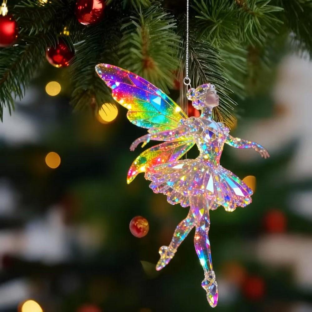 New 2D Flat Christmas Hanging Pendant Ballerina Shining Xmas Tree Hanging Ornament Simulation Acrylic Keychain Bag Charms