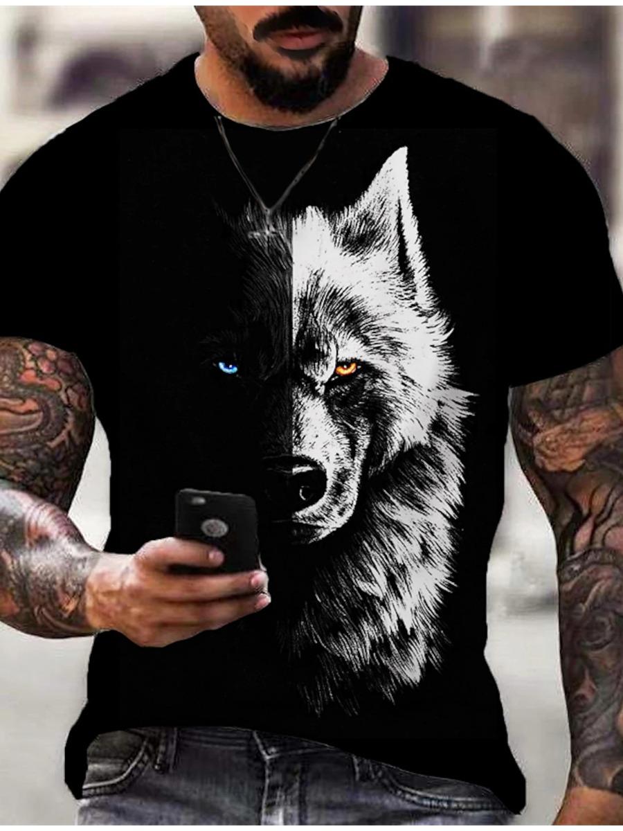 Sommer Herrenbekleidung Wolf Muster 3D-Druck Herren Grafikdesign Rundhalsausschnitt Roman T-Shirt Casual T-Shirts 3XL
