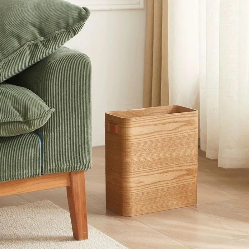 For Luxus Einfache Vintage Leders Chnalle Mülleimer Papierkorb Nach  Wohnzimmer Mülleimer Holz Große Kapazität