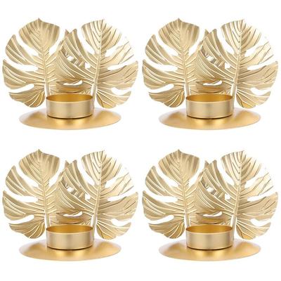 Candle Holders with Gold Leaf Iron Tealight Candle Holder Stand Metal Decorative Candelabra Candlestick for Christmas Table Wedding