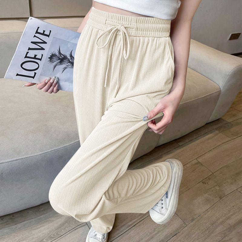

Women s Thin Ice Silk Wide-Leg Pants - Summer Loose, Slimming, Straight-Leg, Petite Casual, Drapey Design S (approx. 40-45kg)