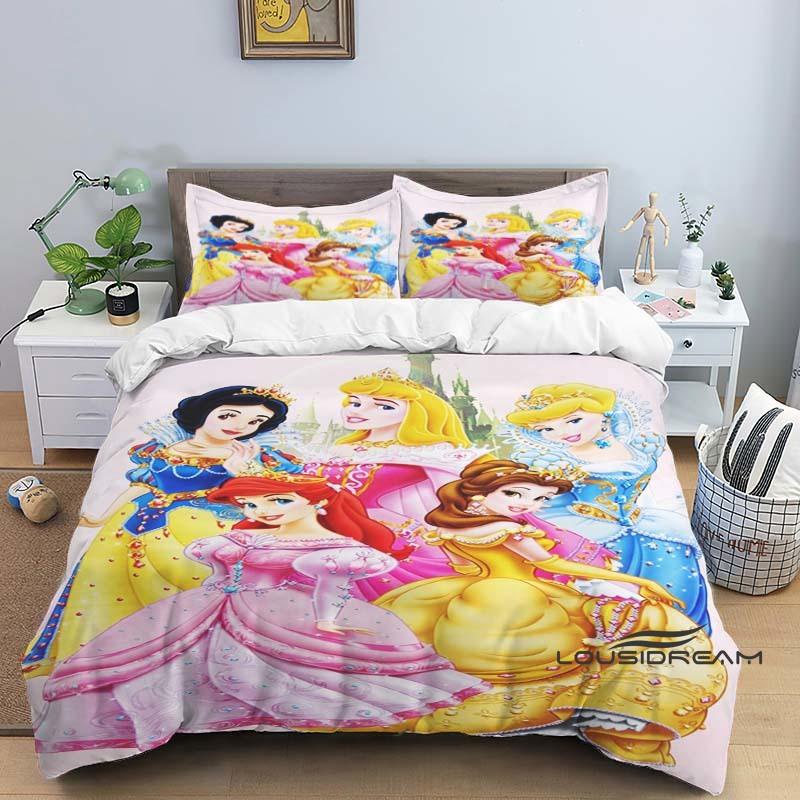 1pcDisney Princess 3D Printed Duvet Cover and Pillowcase Bedding Set, Suitable for Single, Double, King, and Queen Beds.