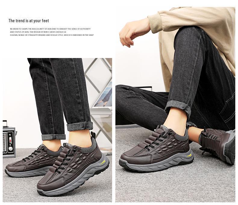 Men's Large Winter Cotton Crocodile Pattern Snow Boots with Velvet Lining