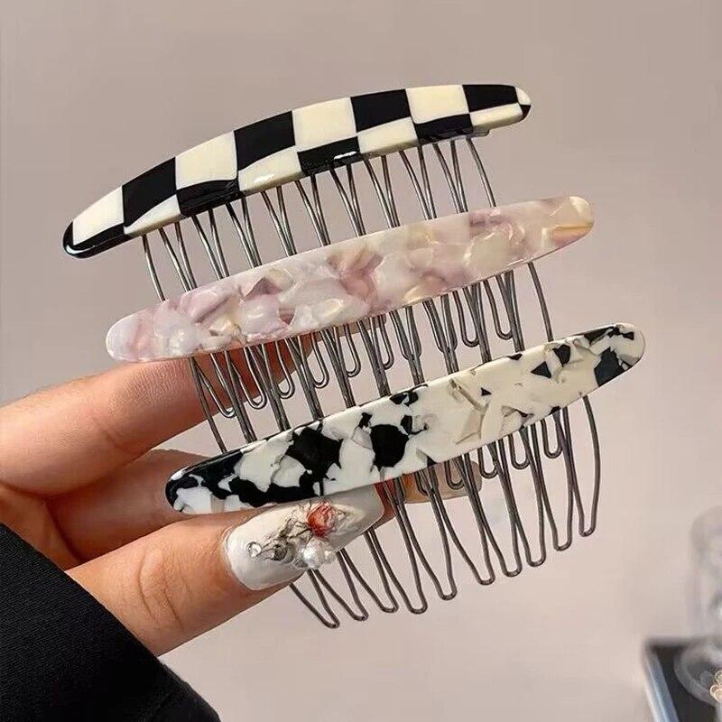 Exquisite Acetate Print Checkered Hair Comb Hairpin Vintage Side Hair Clip Hairgrip Fashion Hair Accessories For Women Headdress