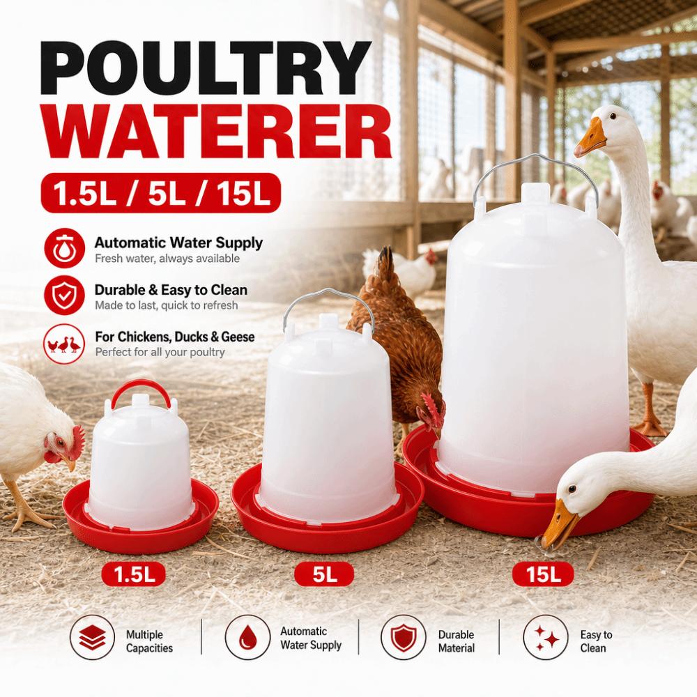 1.5L 8L 15L Bebedero para Pollos y Pájaros Contenedor de Agua Colgante Bebedero Duradero para Aves de Corral Alimentador Suministro de Agua