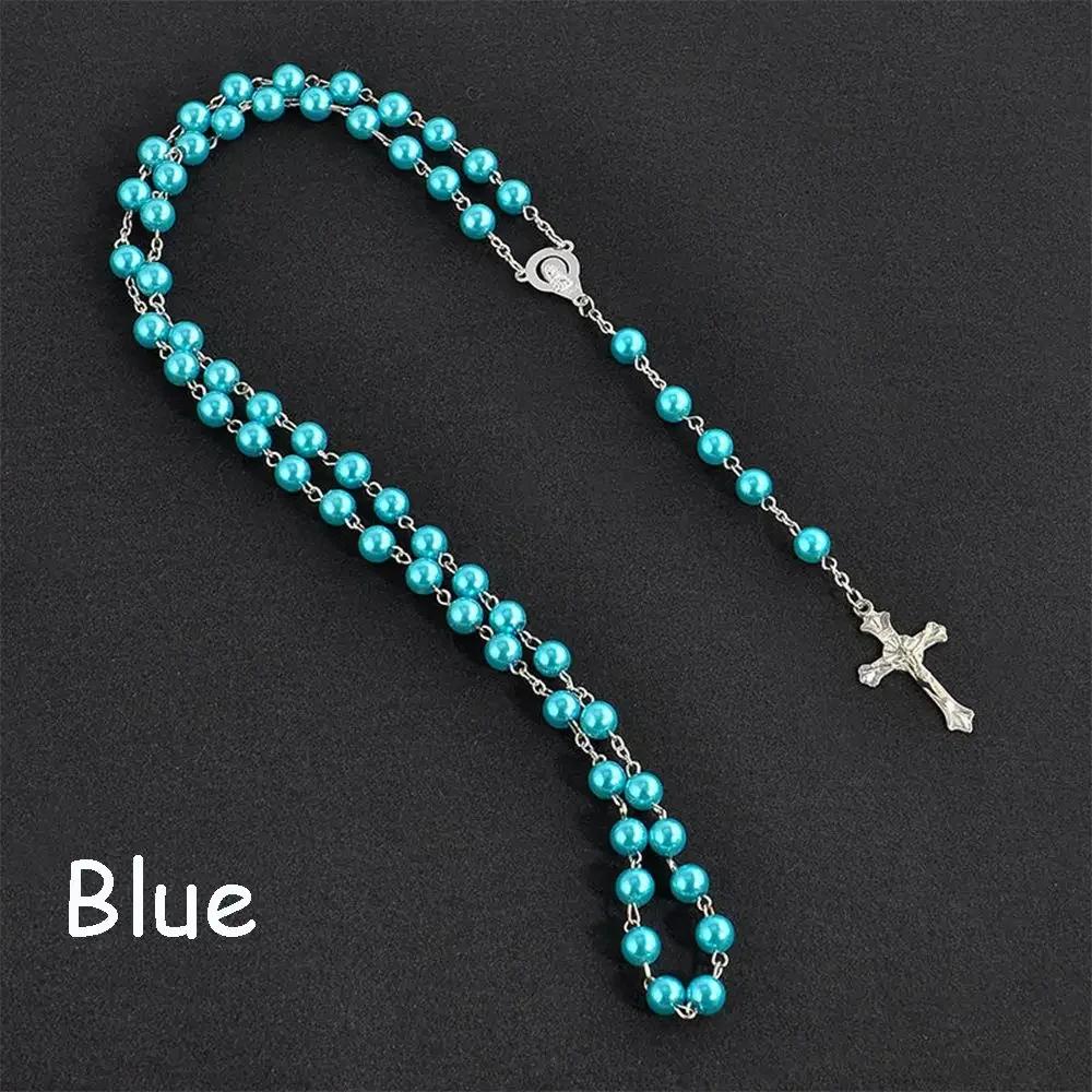 Jewelry Crucifix Charm Vintage Cross Necklace Jesus Rosary Beads Chain Virgin Mary Pendant