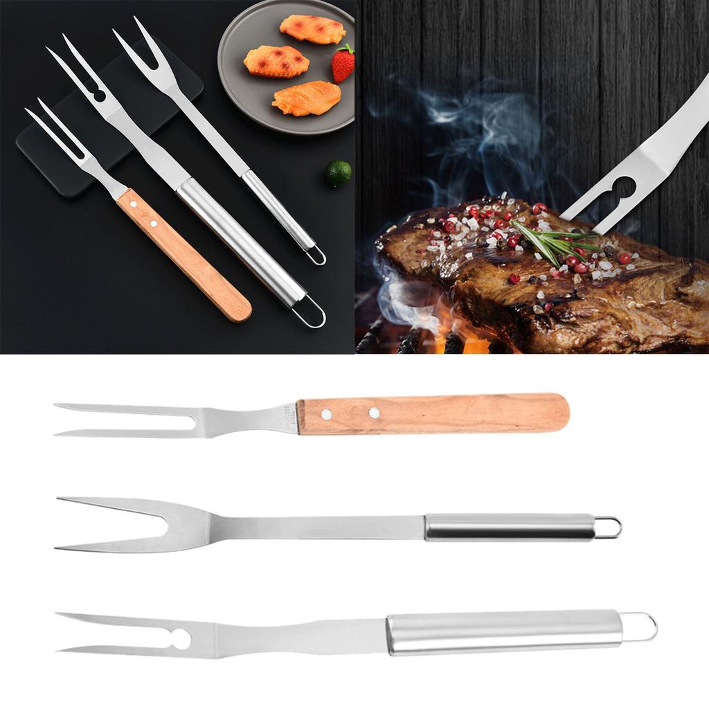 Kitchen Utensils Food Grade Stainless Steel Bbq Grilling Fork With Wooden Handle Outdoor Barbecue Tools Kitchen Gadgets