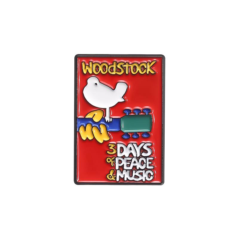 

Woodstock Festival 3 Days of Peace Music Enamel Pin Rock Hippie Colorful Logo Guitar Bird Brooch Lapel Badge Fans Jewelry Gift