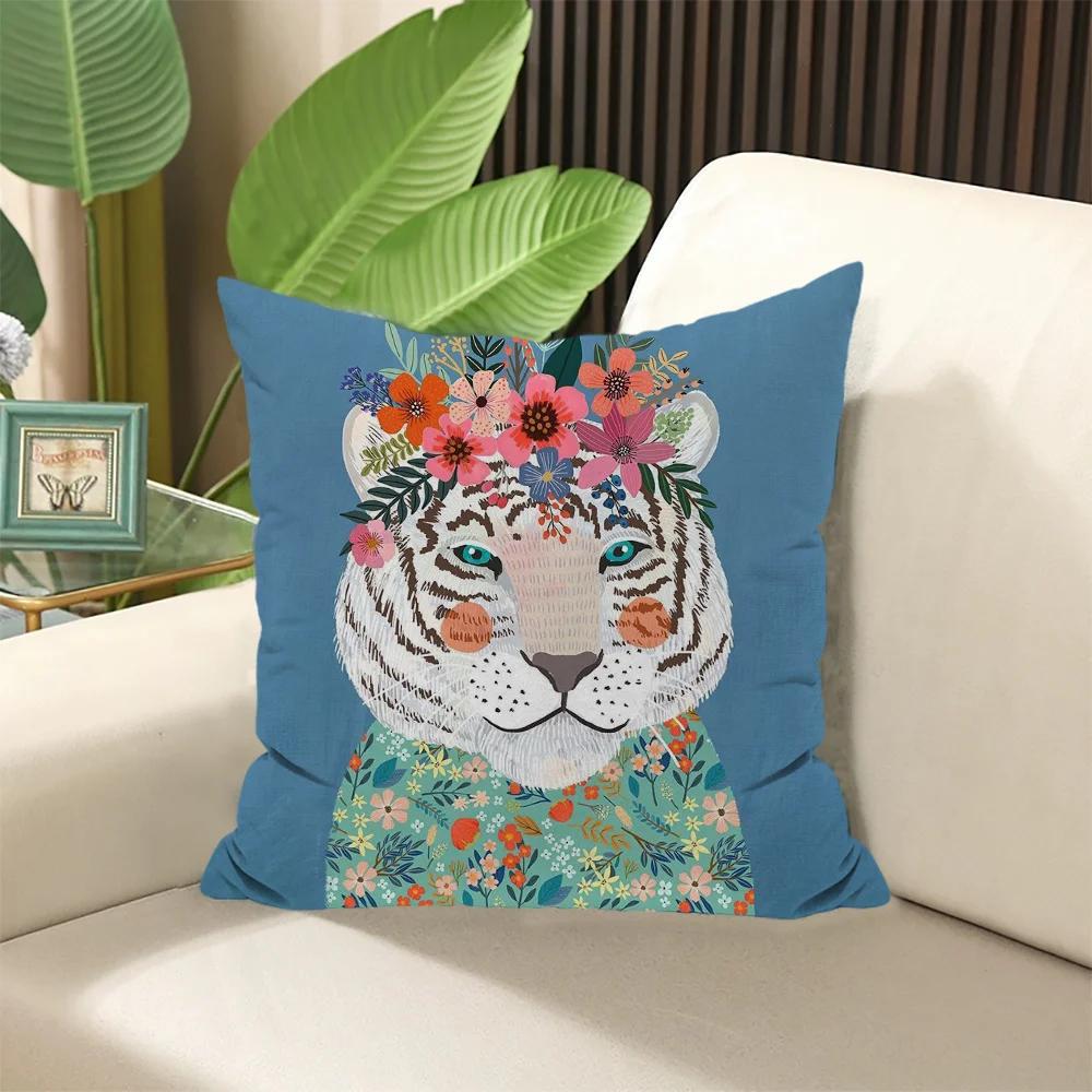 Tierischer Kissenbezug mit Blumenfreunden  ×  Gefüllte Kissen Dekorative Kissen für Sofa Kissenbezüge Elegante Raumbezüge Schlaf