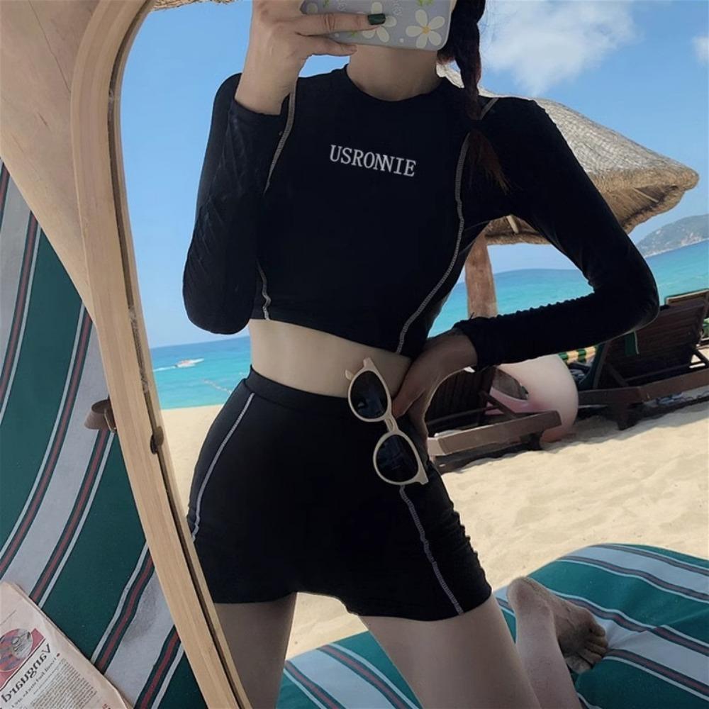 

Спортивный раздельный купальник женский профессиональный консервативный купальник длинный короткий рукав купальник M