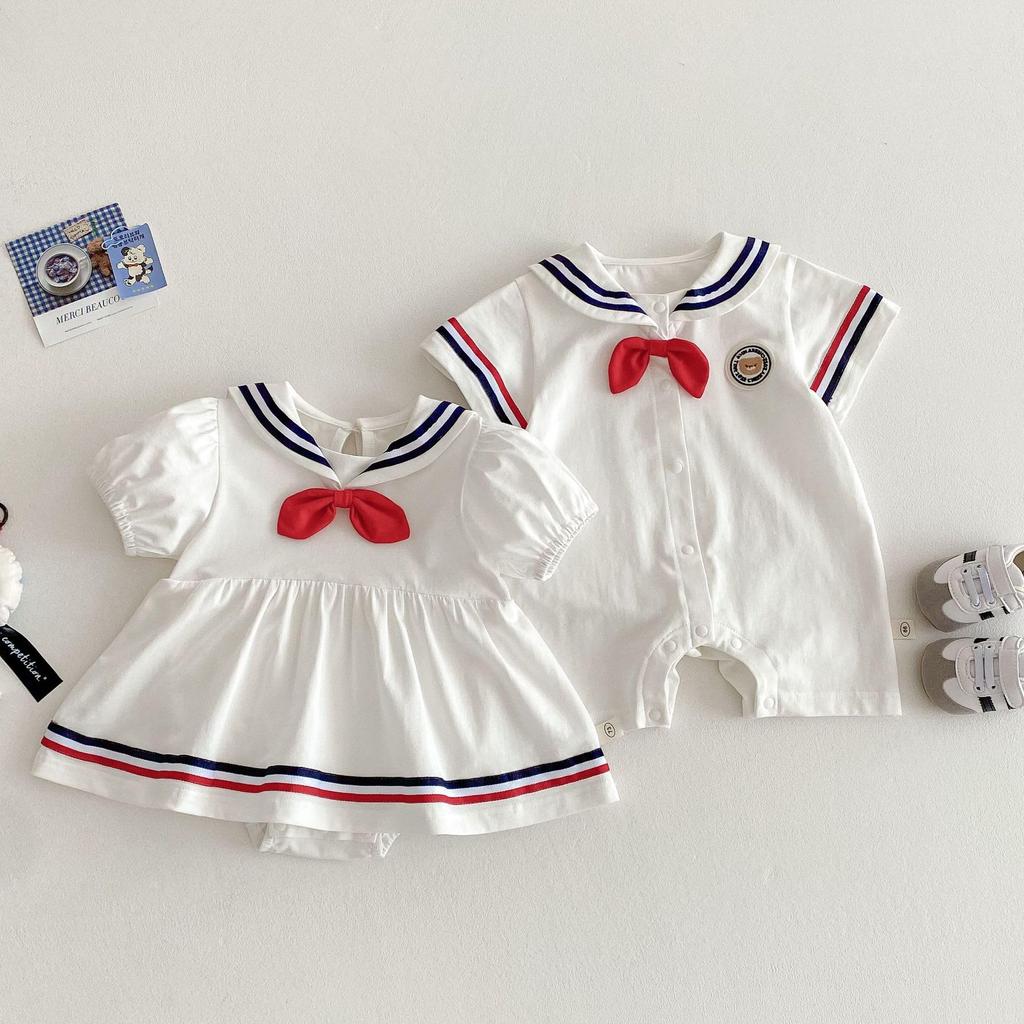 YIN OON Baby Clothes for Boys and Short Sleeve Romper Coverall with Sailor and Marine Perfect for Photo Size 80 Girls, Collar, Children's Outerwear,