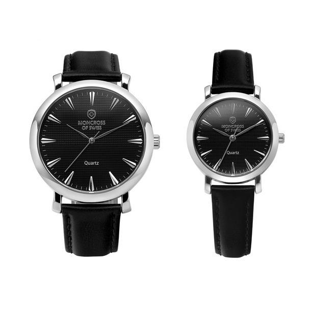 Mongkeuloseu Men'S And Women'S Leather Couple Wristwatch Ms1810Mf-Bk