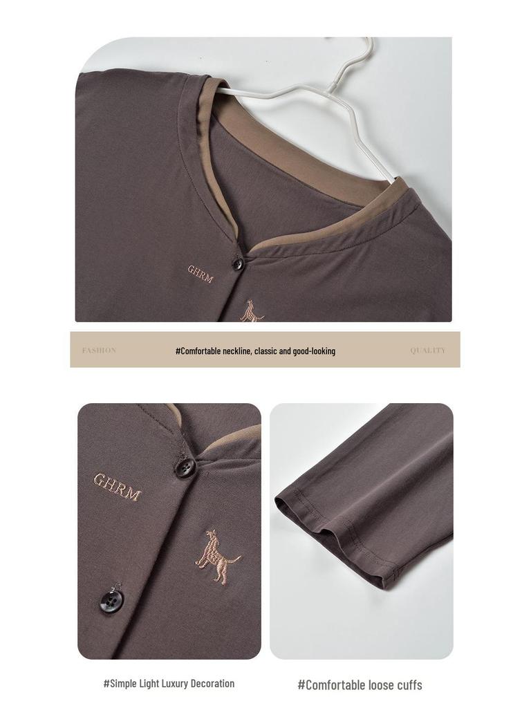 Women's Mid-Season Stretch Cotton Pajama Set - Long Sleeve Top & Pants