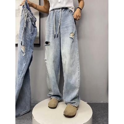 Pantalones vaqueros retro para hombre, estilo nuevo de otoño, estilo explosivo, estilo callejero, pantalones casuales atractivos para adolescentes, pantalones holgados de pierna recta y pierna ancha para hombre