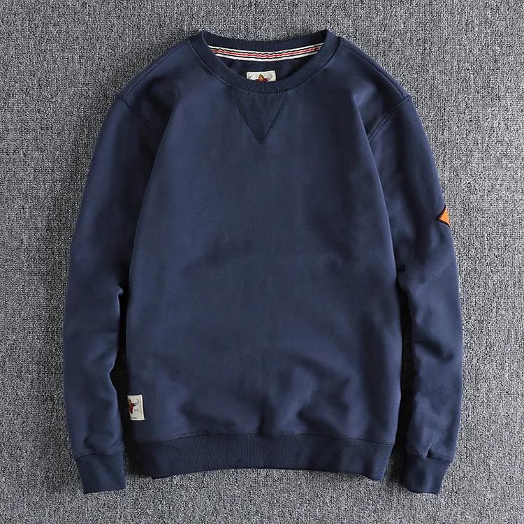 Men's Spring and Autumn Retro Sleeve Sweatshirts Solid Casual Washed Hoodies