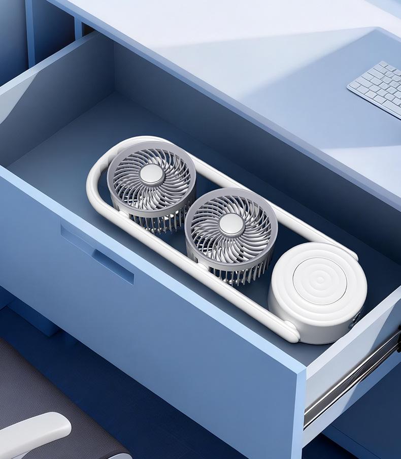 Desktop Dual Head Folding Fan with LED LCD Display & Hook - Portable Ceiling Fan with Night Light