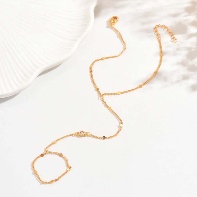 Fashion Crystal Hand Chain Bracelet Ring For Women Girl Simple Gold Color Handmade Link Chains Connecting Bracelets Hand Jewelry