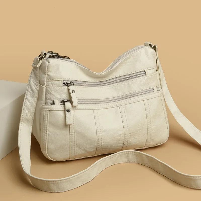 Fashion Soft Leather Crossbody Bags for Women 2026 Casual Female Multi Pocket Messenger Bags Retro Handbags Ladies Shoulder Bags
