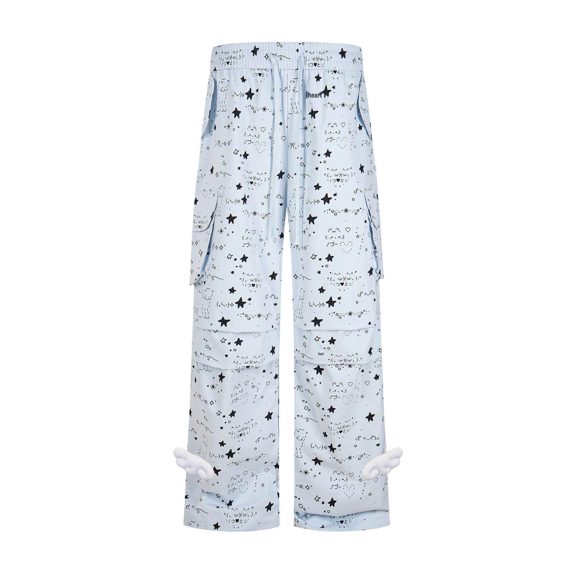 Guan Qu Spring Collection: Sweet Patterned Loose Casual Long Pants for Women Medium синий