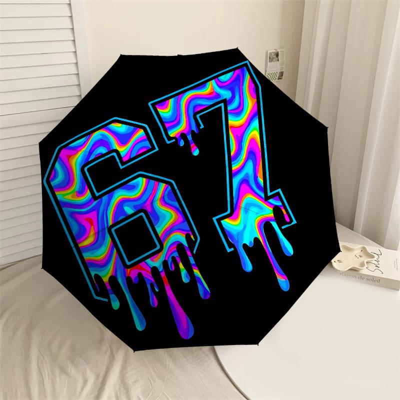 

1PC Psychedelic 67 Umbrella-8-Rib Reinforced Portable Folding Travel Suitable for All Seasons Outdoor Daily Use-J340