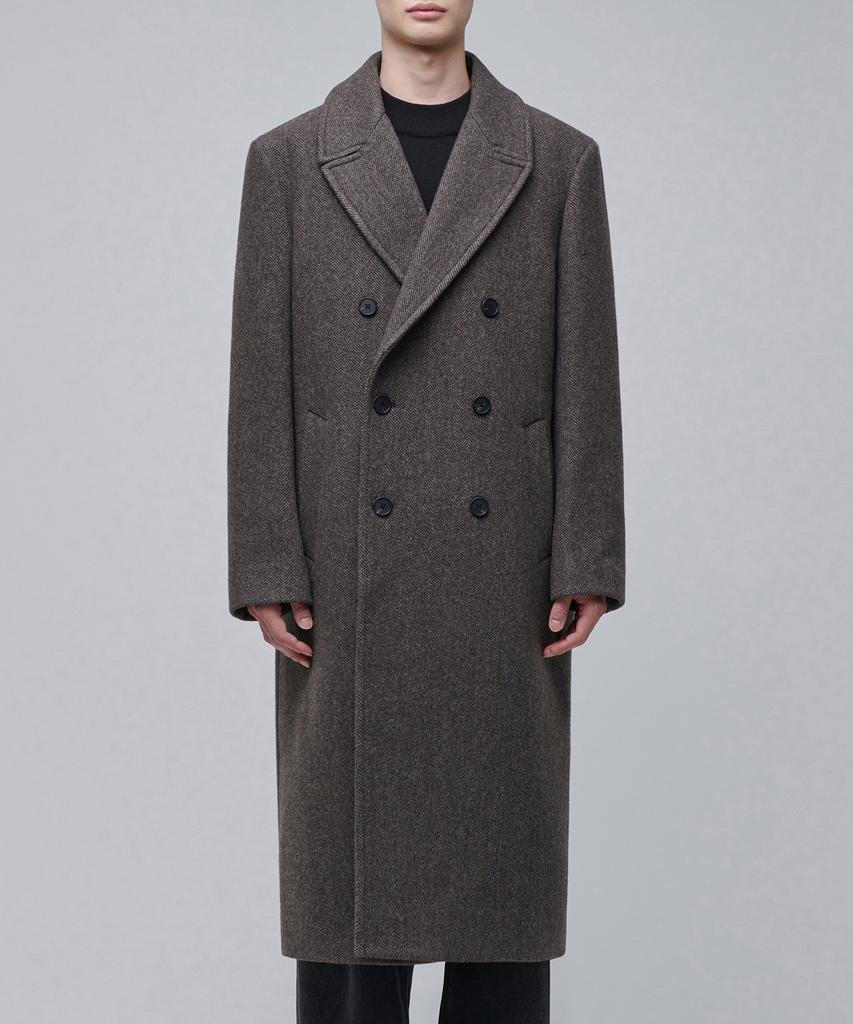 Musinsa Standard Manteco Herringbone Daddy Shoulder Double Long Coat [Brown]