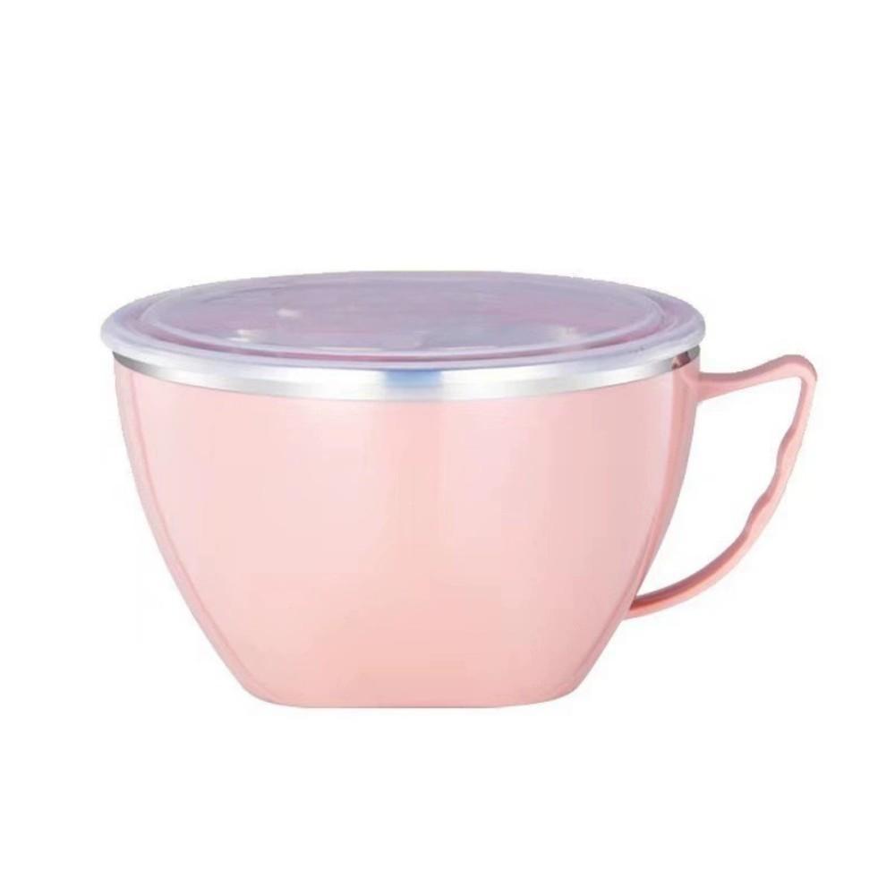 Stainless Steel Bowl with Handle Solid Color Anti Scalding Instant Noodles Mixing Bowl Kitchen Tableware Food Accessory