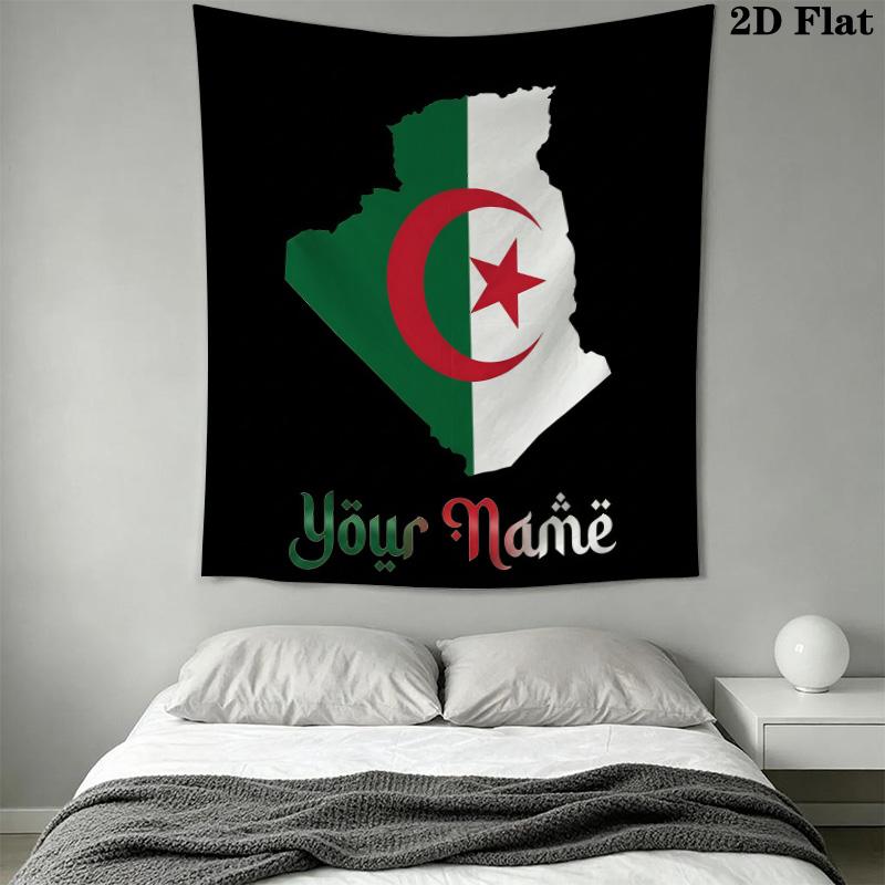 Algeria Flag Custom Name Wall Tapestry Aesthetic Wall Hanging Printed Fabric Blanket Decorative Tapestries for Bedroom Living Room Home Decor
